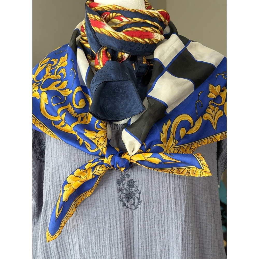 Lot Of Two Silk Hand Rolled Blue And Gold Scarves 1 Anne Klein Other Unmarked.